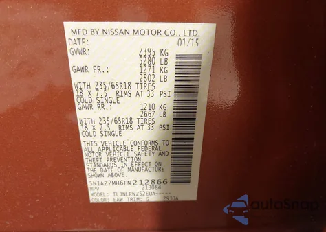 2015 Nissan Murano Sl from USA, damaged, VIN 5N1AZ2MH6FN212866